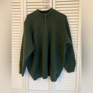 Aran Sweater Market Mens Size XXL Half Zip Wool Sweater Green Ireland Chunky